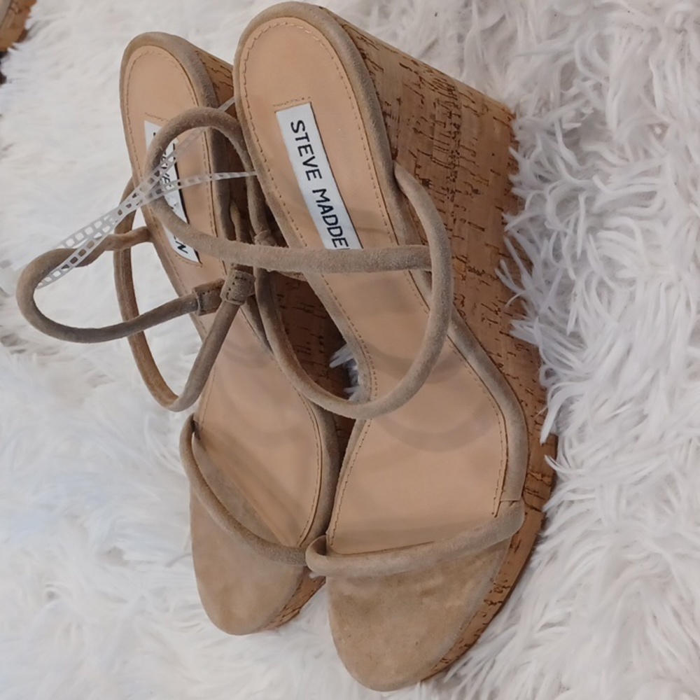 NEW Steve Madden® Udell Cork Wedge Sandals, Tan, Size 9, 9.5 & 10 👠 - Picture 7 of 12